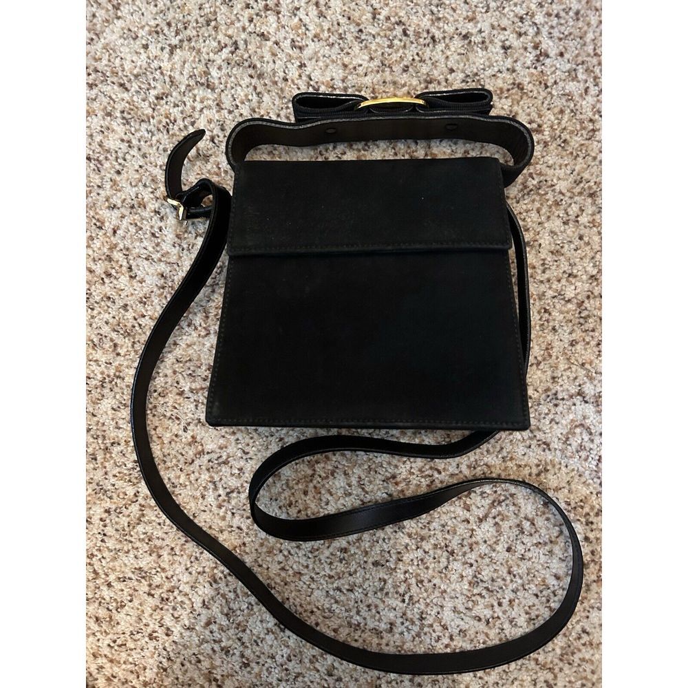 EUC Salvatore Ferragamo Vara Ribbon Hand Crossbody Bag Black Suede Vintage